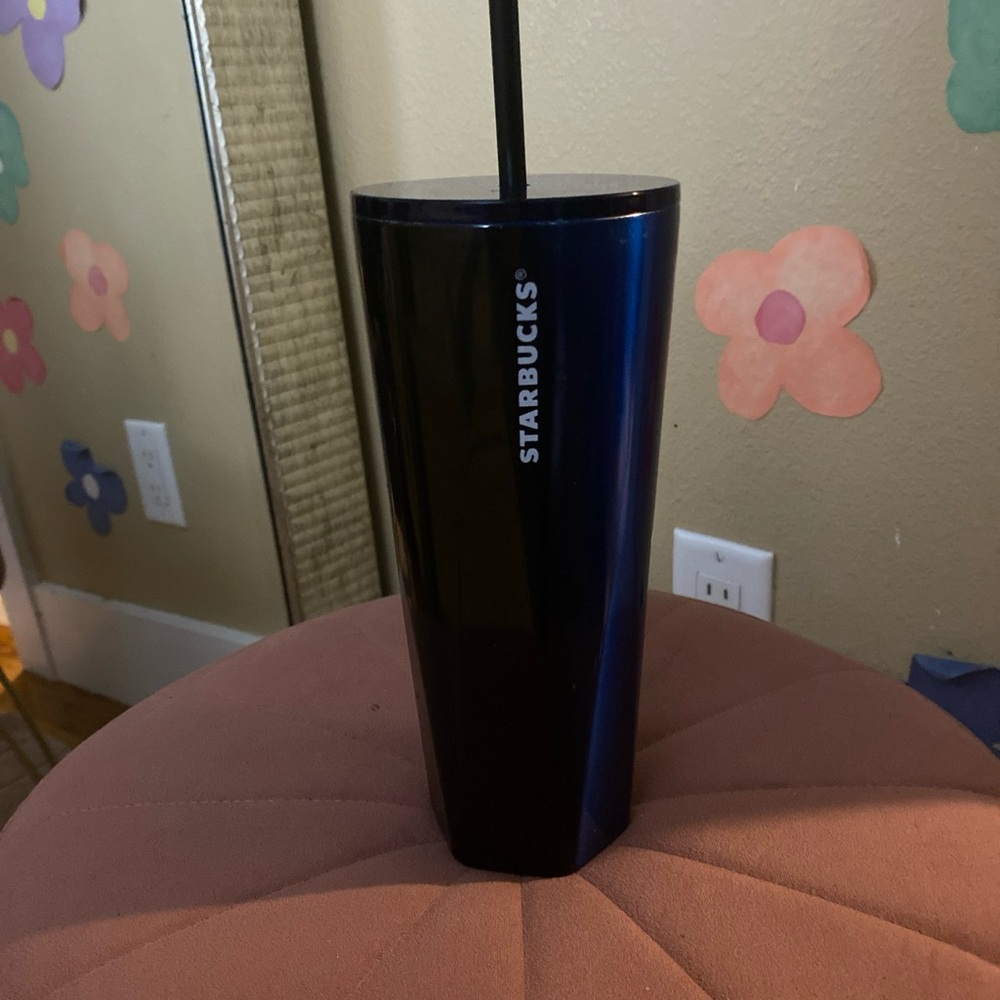 STARBUCKS 2022 Stainless Steel Metal Tumbler - Blue w/Black Straw 24oz
